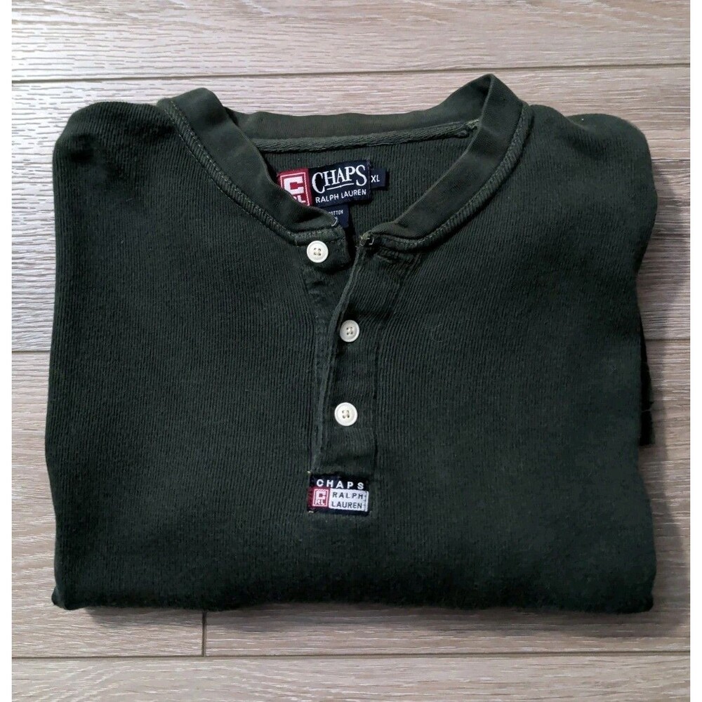 VINTAGE CHAPS RALPH LAUREN THERMAL HENLEY GREEN LONG SLEEVE MENS SIZE XL EUC